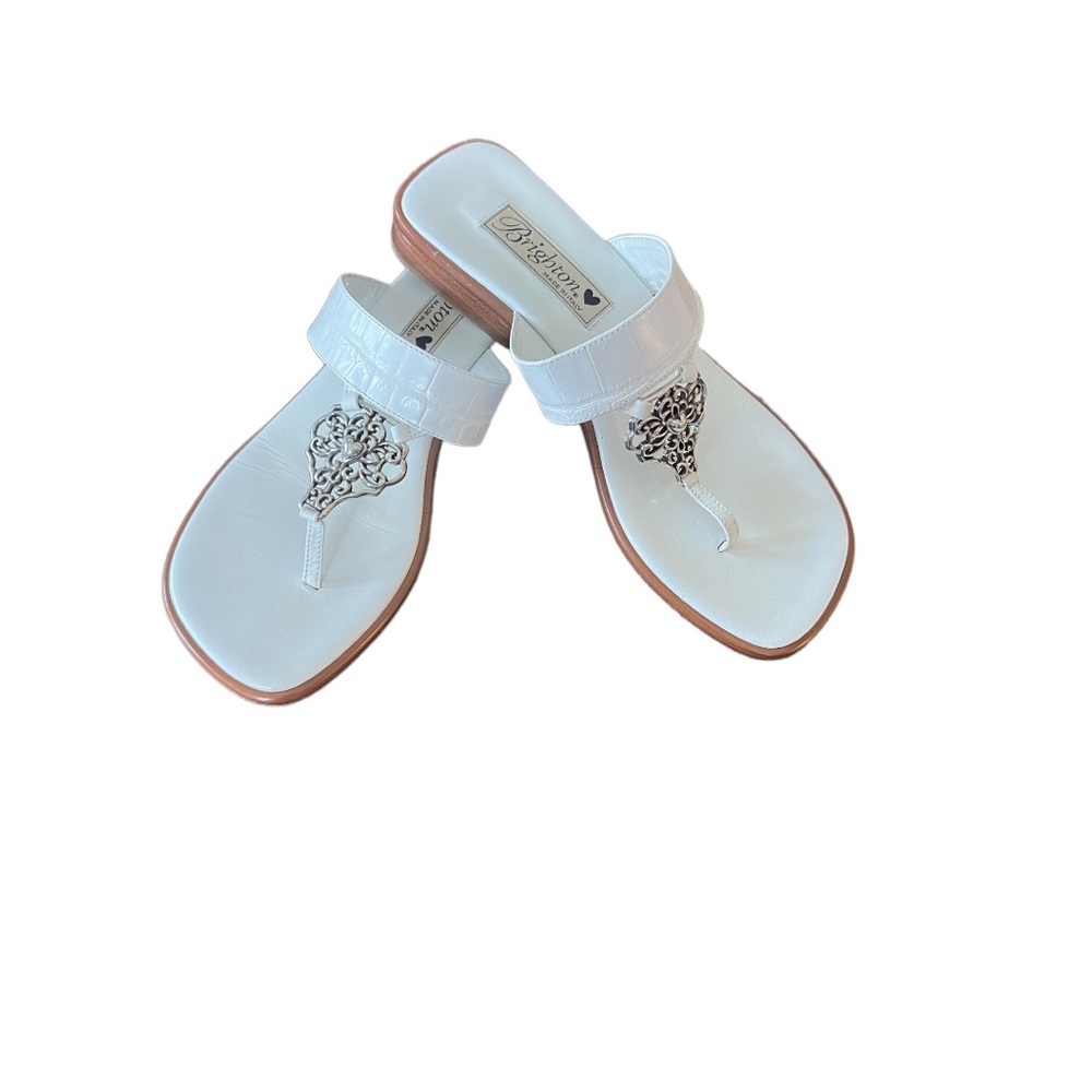 Brighton Ladies Lola Sandals White Croc Leather Sz 7M US